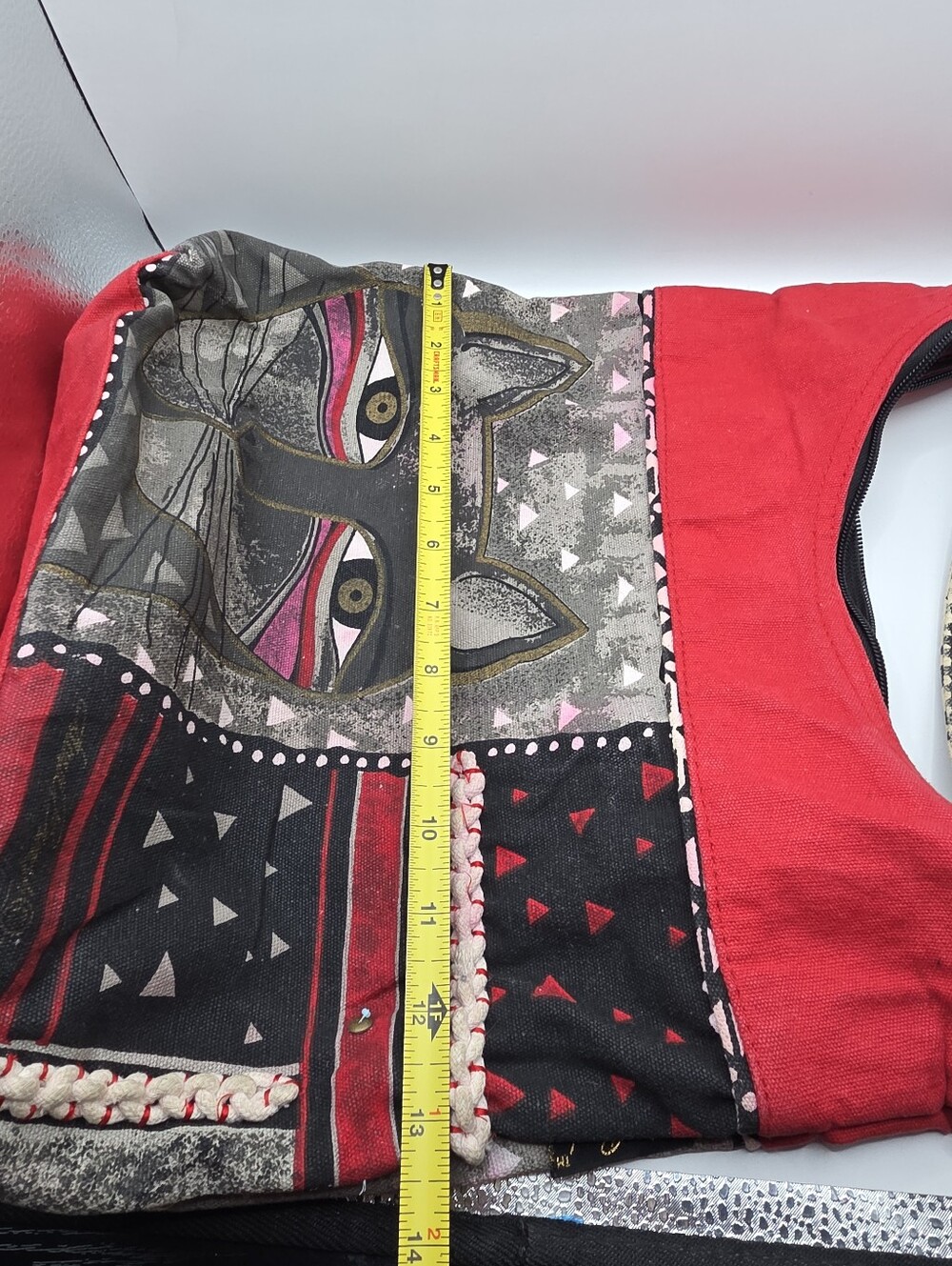 Laurel Burch Whiskered Cat Shoulder Tote HOBO Bag 12x13x4 Red Gray Black - Picture 8 of 9